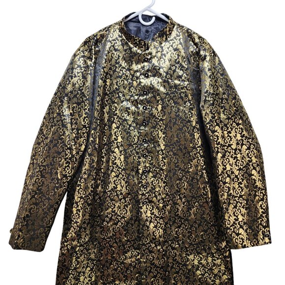 Vintage-Style Womens Brocade Long Coat Size XXL Gold & Black - Picture 4 of 11